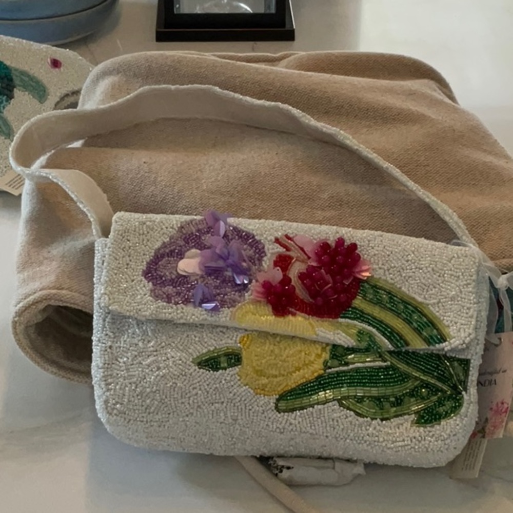 Purple and White Floral Shoulder Bag with Artisanal Design
